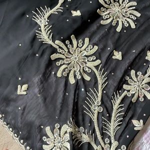 Black nylon sari with embellishments